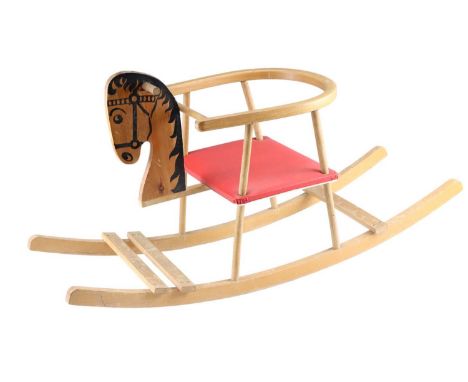 A child's vintage pine rocking horse, 90 x 30 x 47 cm