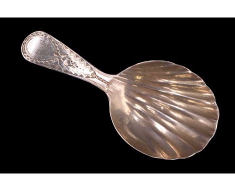 A George III silver caddy spoon, bright-cut decorated and having a shell-form bowl, George Smith (II) &amp; Thomas Hayter, Lo