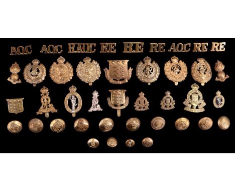 Royal Engineers, Army Ordnance Corps, RAOC, Pioneer Corps and Royal Signals cap and other badges and buttons
