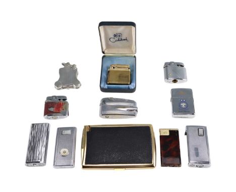 A small quantity of vintage pocket cigarette lighters including a 1920s Ronson Banjo / De-Light automatic, a flip-top Zippo, 