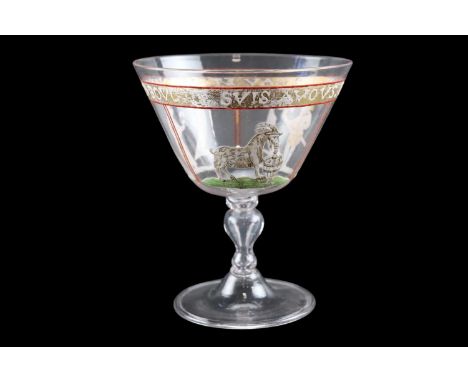 A fine old historistmus / reproduction late 15th / early 16th Century French enamelled glass goblet, having a hollow inverted