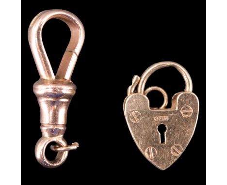 A 9 ct gold gate link bracelet padlock clasp together with a 9 ct gold watch chain swivel, 2.99 g gross