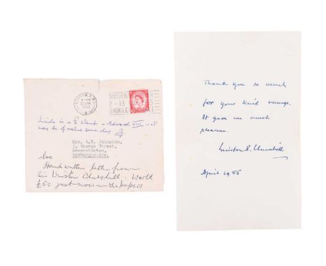 A 1955 auto-pen letter from Sir Winston Churchill "Thank you so much for your kind message. It gave me much pleasure. Winston