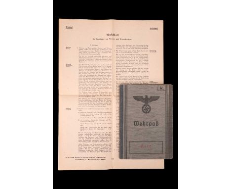 A German Third Reich Armed Forces Wehrpass issued to police officer Hermann Kroh in 1937, from 1929 - 1935 he served in the L