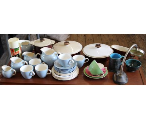 An assortment of vintage china including Wedgwood (Summer Sky), Poole etc together with an adjustable magnifying glass on sta