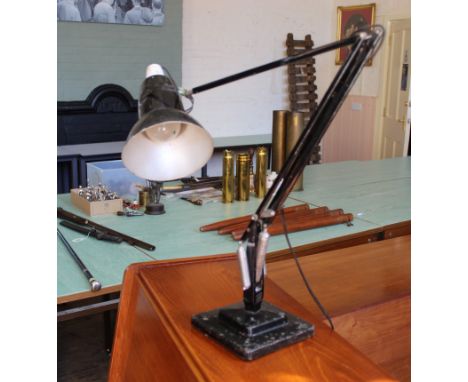 A black 1940's Hebert Terry anglepoise lamp.  This item is sold as a Collectors item only and has not been subject to an elec