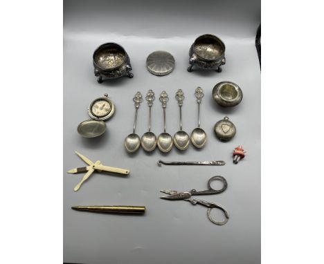 Quantity of Silver items to include spoons, compass and others
