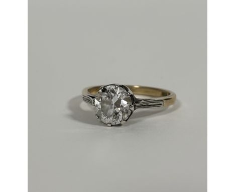 A striking 2ct single stone diamond ring, the round brilliant-cut stone claw-set on an 18ct gold band. Stone 2ct, ring size S