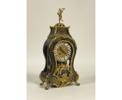 A French boulle work bracket clock in the Louis XV style, second half of the 19th century, the case of cartouche form with or