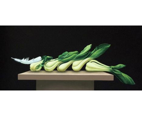 Alison Dunlop R.S.W. (Canadian/Scottish, b. 1958), "Strike Two", a still life of kohlrabi, signed lower left, oil on canvas, 