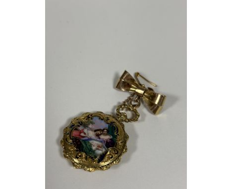 A French 18ct gold and enamel lady's fob watch, c. 1900, the tooled gilt dial with Roman numerals within a case decorated to 