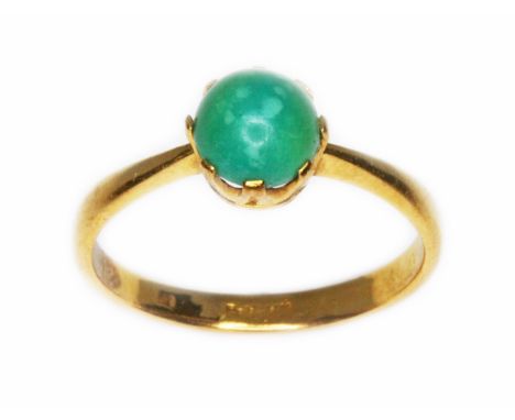 An antique turquoise cabochon ring, hallmarks indistinct, gross wt. 3.6g, size R.  Condition - re-sized through the hallmarks