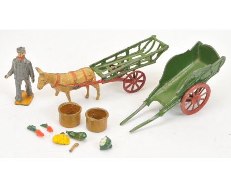 Charbens - A Pair of 'Coster Carts'. Comprising pre-war cart with costermonger, donkey, baskets &amp; vegetables &amp; a post