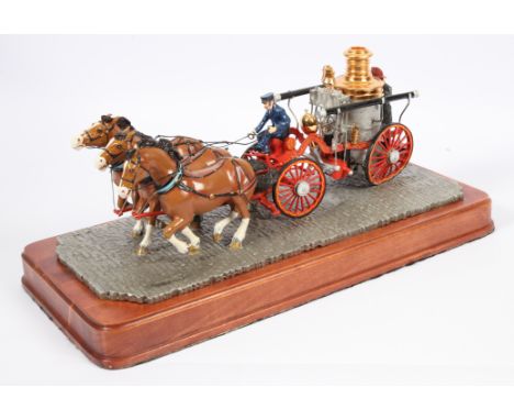 Model of a Horse-Drawn Fire Engine on Wooden Plinth. White metal, 75mm scale, unknown maker. Plinth labelled "The National Fi
