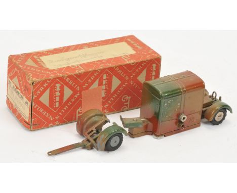 Marklin Diecast Military Pre-War 8021/76 Generator Trailer - Camouflage Green and brown, flat hubs with treaded tyres - Fair 