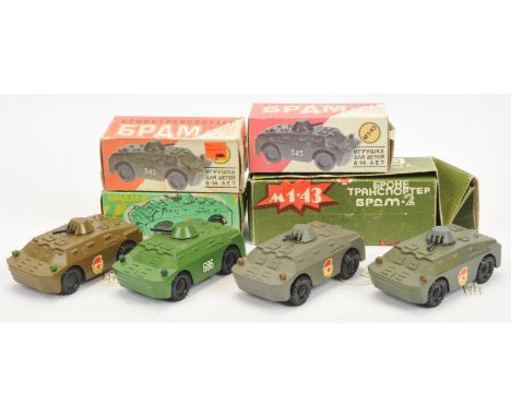Russian-Made Group of Armoured Cars (1/43rd Scale) - (1) mid-green, (2) drab green, (3) grey and (4) brown - all come with bl