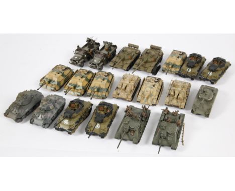 A Group of 20 Unbranded Diecast &amp; Plastic Tanks &amp; Military Vehicles. Various scales - many appear to be about 1/72 or