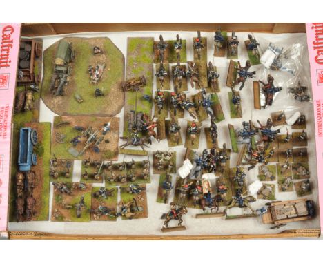 Unknown Maker - A Group of 25mm-Scale Lead Soldiers. Appears to be depicting Crimean War and some on small dioramas with cart