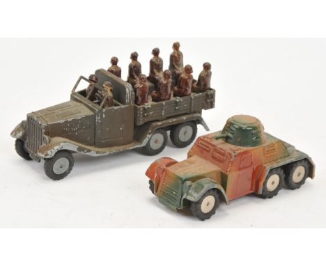 Marklin Diecast Military Pre-War A Pair - (1) Transporter - Dark Grey, flat hubs with black treaded tyres, 9 X Figures, (2) A