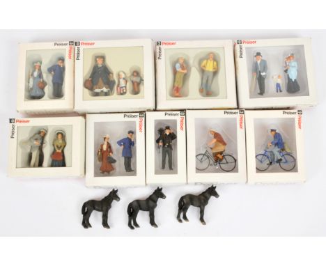 Preiser &amp; Schleich - A Group of Plastic-Issue Civilian Figures &amp; Horses. Figures are 75mm scale &amp; boxed, horses u