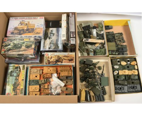 A Group of Unbranded Plastic Military Vehicles, Parts &amp; Empty Kit Boxes. Various scales - many appear to be about 1/72 or
