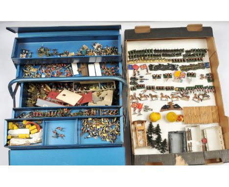 A Group of 25mm Hand Painted Wargaming Figures, Scenery &amp; Accessories. Mostly plastic but some lead figures as well. Also
