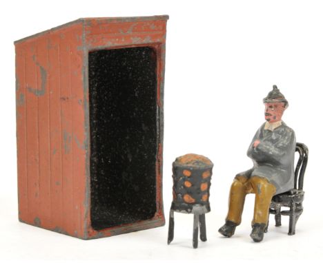 Charbens - 'Nightwatchman' Set. Comprising of nightwatchman figure, hut, chair &amp; brazier. Pre-war. Conditions generally a