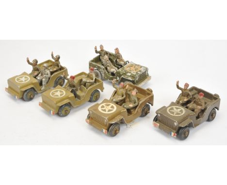 Quiralu Military Group Of 5 "US Army"&nbsp; Jeeps to Include Drab and olive green, with 2 or 3 figures in each - conditions a