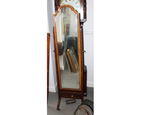 A mahogany arch top cheval dressing mirror and a two-lap towel airer