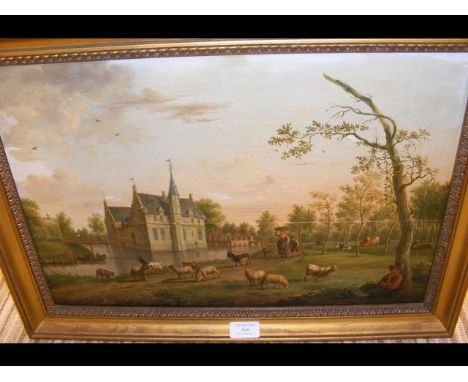 An 18th century Dutch oil on panel with river, animals and figures on path - signed lower right H Mijin? 1785? - 33cm x 48cmC
