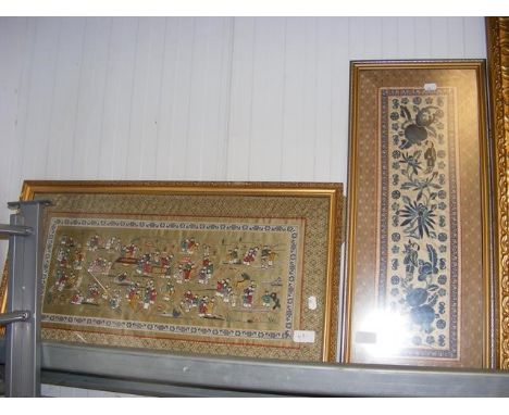 Oriental silk panel - 34cm x 65cm together with one other