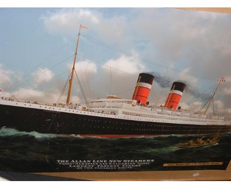 A large original advertising print of the Allan Line New Steamers in original oak frame - 96cm x 122cm