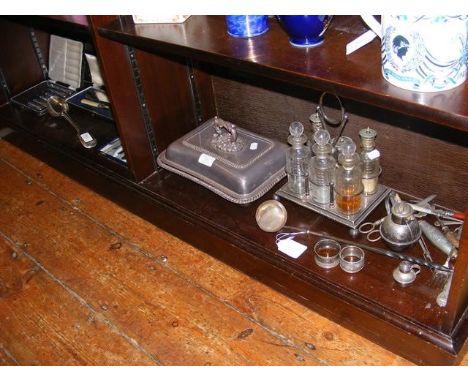 A white metal toddy ladle, cruet set etc