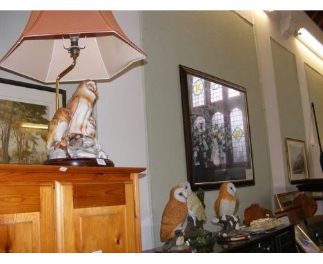 Owl doorstop, ornaments and plates, table lamp