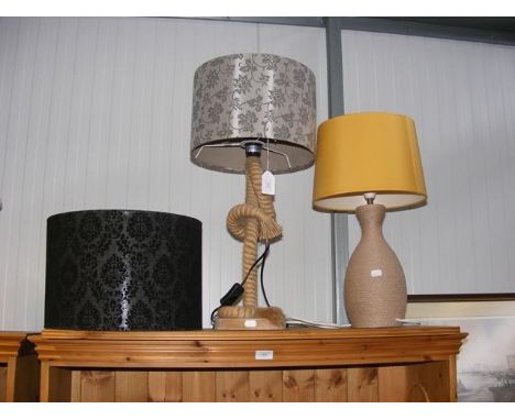 An unusual 'rope' table lamp together with one other