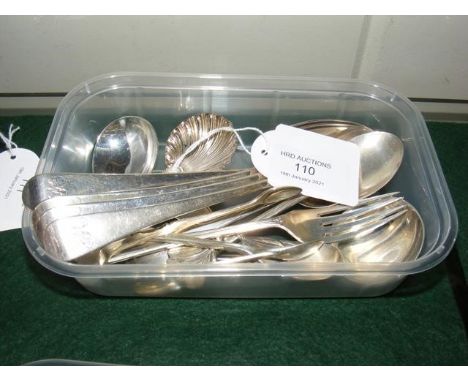 A selection of silver flatware including caddy spoons