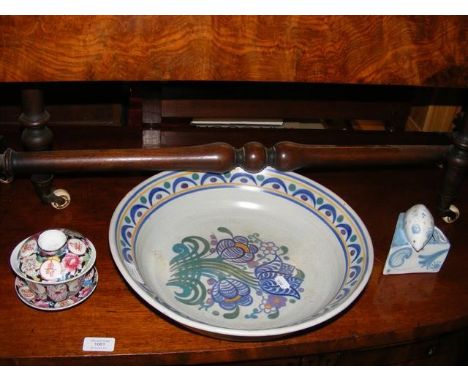 A large Poole Pottery bowl - 36cm diameter together with two other pieces of ceramic wareCONDITION REPORThairline to rim as p
