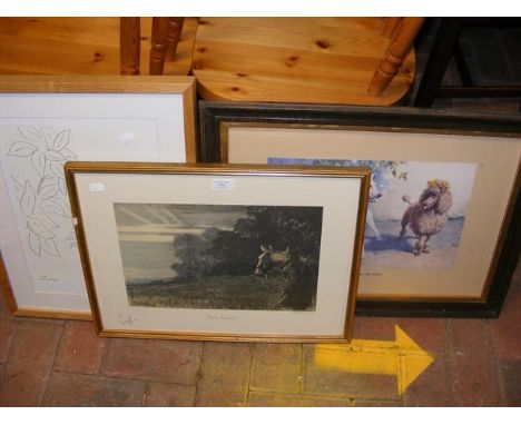 A coloured print after Christopher Gifford Ambler - entitled 'He, She and the Hussy', together with a Limited Edition Snaffle