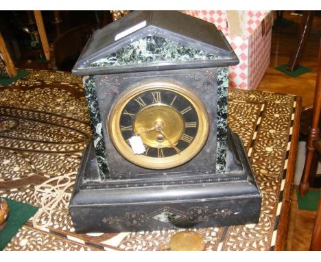 A Victorian slate and marble mantel clock by T.M Taylor - 28cms high