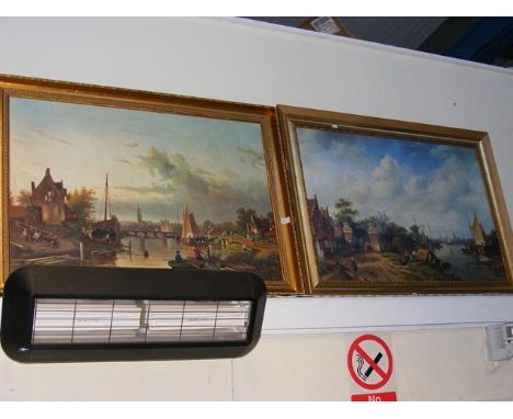 A reproduction coloured print of river scene and one other