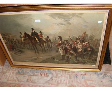 A coloured print 'Wellington at Waterloo'
