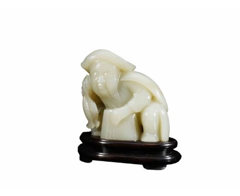 A Carved White Jade Fisher H:7.5cm W:7.6cm