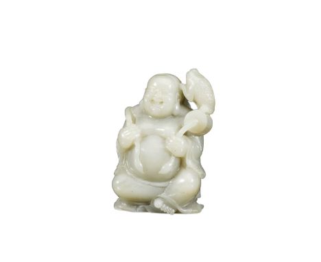 A Carved White Jade Liuhai with FrogH:7.9cm W:5cm