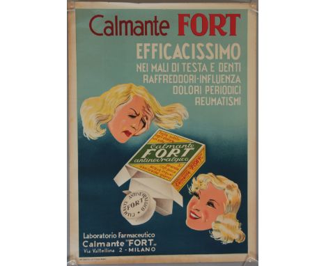 Six vintage advertising posters to include; "Calmante Fort" Italian medicine advert poster rolled 20 x 27 inch, "The Rapid" r