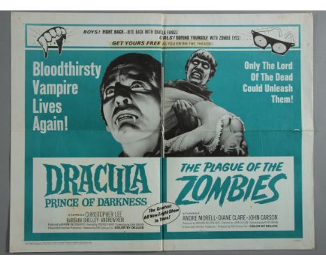 Hammer Horror Lot of film posters and lobby cards.
"Dracula Prince of Darkness / Plague of Zombies" 1966 US 1/2 sheet (22 x 2