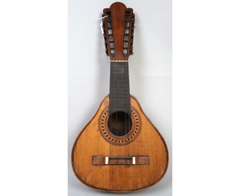BANDURRIA a Spanish 12 string bandurria, pear drop two piece back, 12 fret, indistinct label to the interior. This instrument