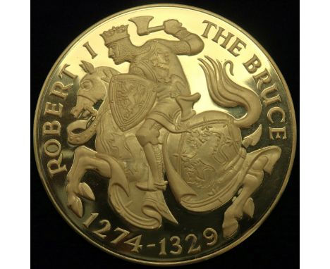 ROBERT THE BRUCE 700th ANNIVERSARY OF THE BATTLE OF BANOCKBURN 22 CARAT GOLD MEDAL&nbsp; obverse&nbsp;equestrian portrait of 