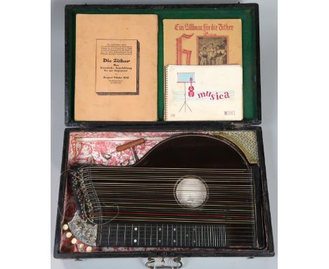 A German zither 32 string with with white metal machine head mount,&nbsp;&nbsp;longest vibrating string length 43.5cm with ca