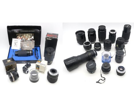 Mixed camera lenses, to include Makinon MC Reflex 1:8 f=500mm, Vivitar Series 1L 1:2.8-4.0 70-210mm Macro Focusing Zoom, Mits