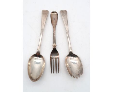 A pair of George III silver Old English pattern salad servers, by Richard Crossley, London 1813, and a William IV silver tabl